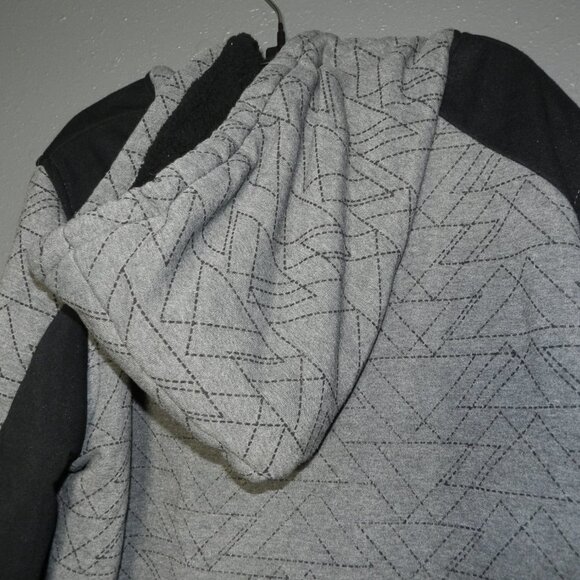 G-Net Mens Grey And Black Print Faux Fur Zip Up Winter Hoodie Jacket Size Large - Picture 6 of 7